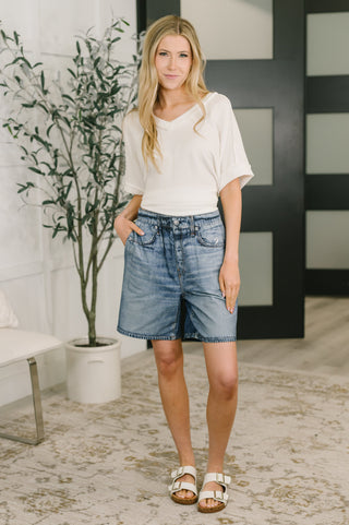 Dear Scarlett Zenim Printed High Waisted Shorts in Classic Denim
