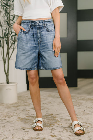 Dear Scarlett Zenim Printed High Waisted Shorts in Classic Denim