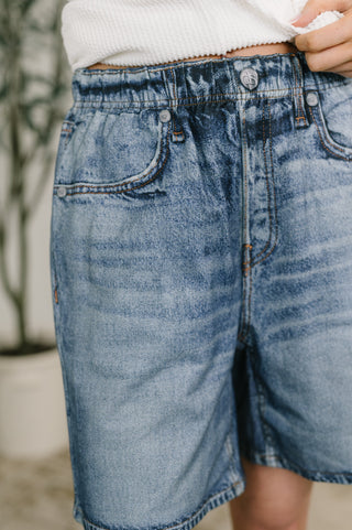 Dear Scarlett Zenim Printed High Waisted Shorts in Classic Denim