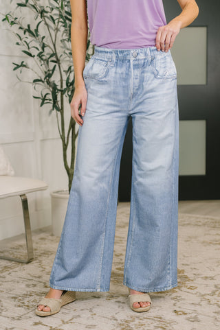 Dear Scarlett Zenim Printed Wide Leg Bottoms in Light Wash