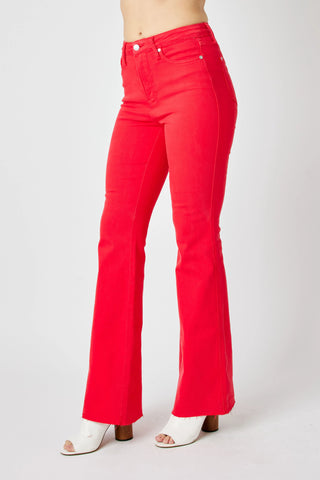Judy Blue Full Size Hw Tummy Control Garment Dyed Flare Jeans Plus Size