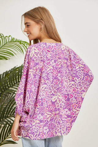 Emily Wonder Printed Poncho Woven Top in Orchid