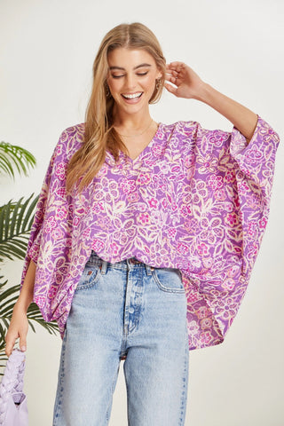 Emily Wonder Printed Poncho Woven Top in Orchid