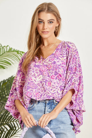 Emily Wonder Printed Poncho Woven Top in Orchid