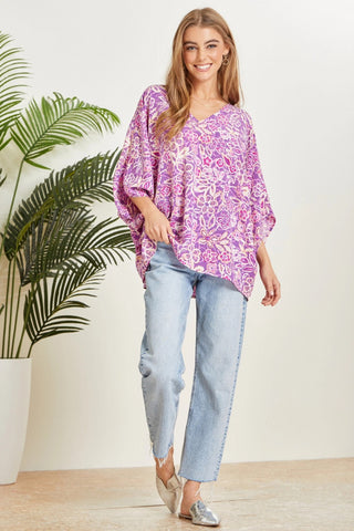 Emily Wonder Printed Poncho Woven Top in Orchid