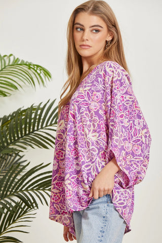 Emily Wonder Printed Poncho Woven Top in Orchid