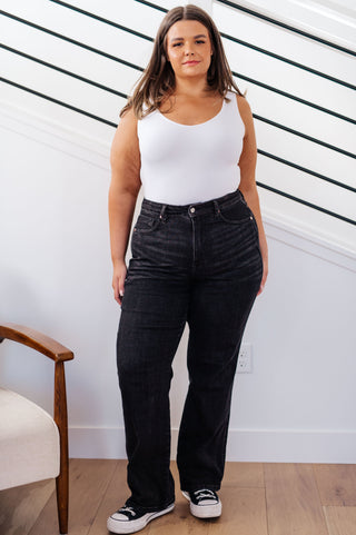 Judy Blue Joan High Rise Control Top Straight Jeans in Washed Black - Exclusive