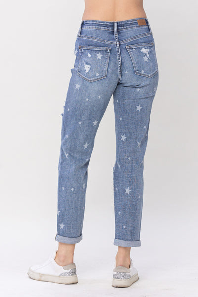 Judy Blue Mid Rise "Star Crossed" Destroy & Roll Cuff Boyfriend Denim 88553-Jeans-Sunshine and Wine Boutique