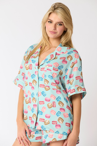 Peach Love California Poly Satin Macarons Printed Pajama Shirt