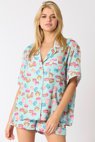 Peach Love California Poly Satin Macarons Printed Pajama Shirt