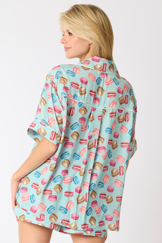 Peach Love California Poly Satin Macarons Printed Pajama Shorts