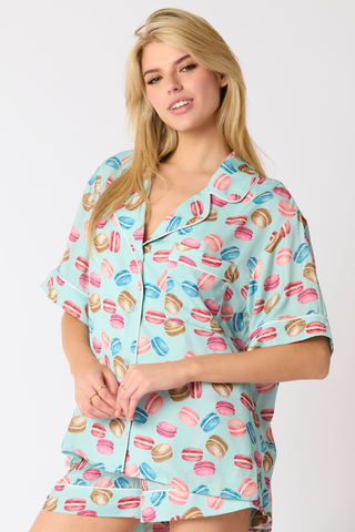 Peach Love California Poly Satin Macarons Printed Pajama Shorts