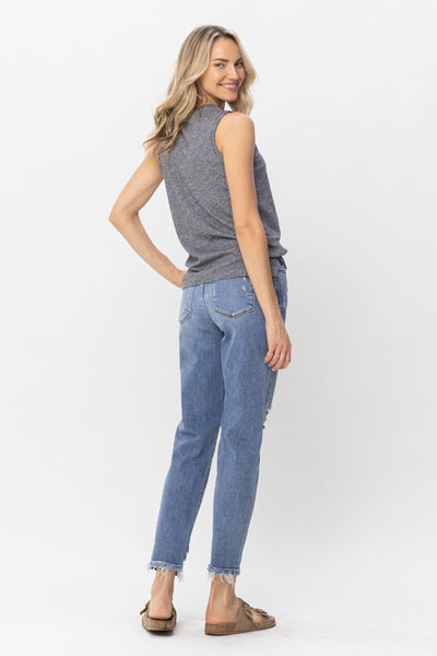 Judy Blue High Waist Button Fly Destroyed Boyfriend Denim Jeans 82462-Jeans-Sunshine and Wine Boutique