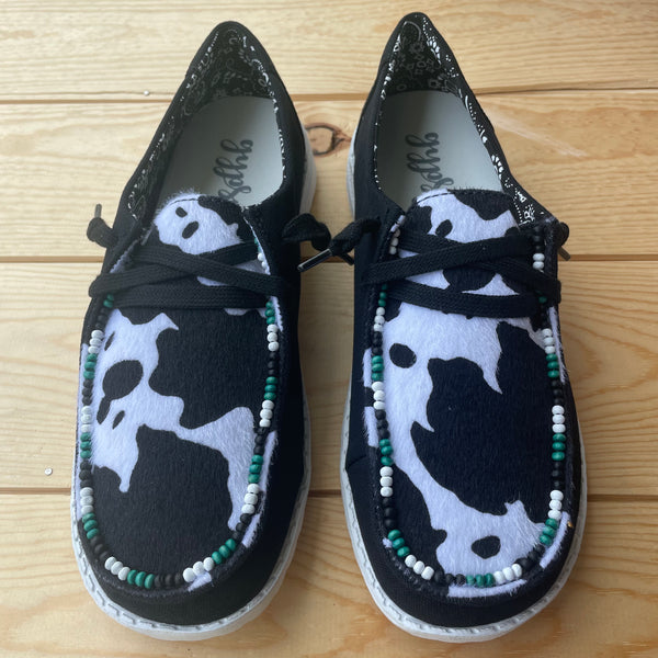 Gypsy Jazz "Clarissa" Black & White Cow Slip-on Shoes-Shoes-Sunshine and Wine Boutique