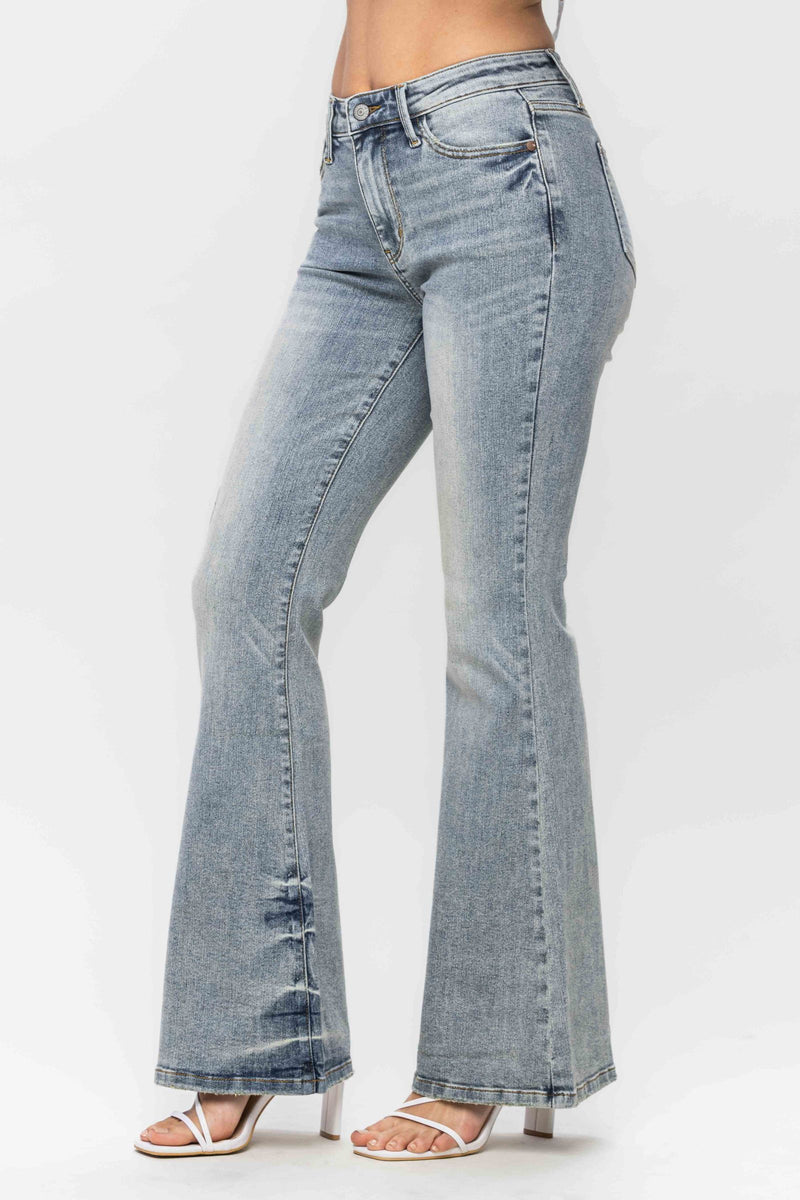 Judy Blue Mid Rise Tinted Pin Tack Detail Flare Denim 88655 – Sunshine ...