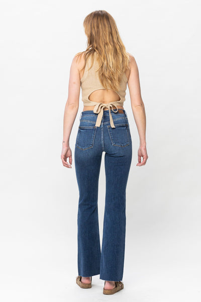 Judy Blue Mid Rise Harsh Contrast Wash and Cut Hem Bootcut Denim 82550-Jeans-Sunshine and Wine Boutique
