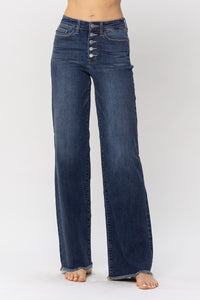 Judy Blue High Waist Dark Button Fly Wide Leg Denim 82503-Jeans-Sunshine and Wine Boutique