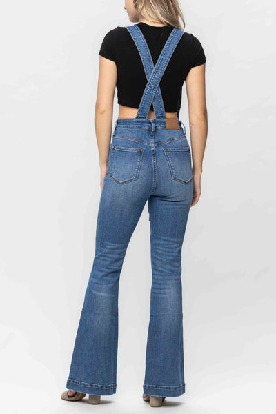 Judy Blue High Waist Tummy Control Top Flare Overall Denim 88614-Jeans-Sunshine and Wine Boutique