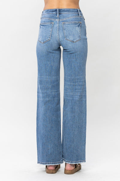 Judy Blue Mid Rise Vintage Wash Wide Leg Denim 82514-Jeans-Sunshine and Wine Boutique