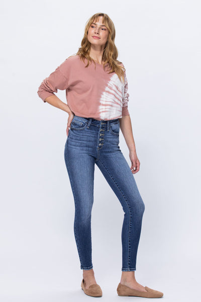 Judy Blue High Rise Button Fly Skinny Denim 82319-Jeans-Sunshine and Wine Boutique