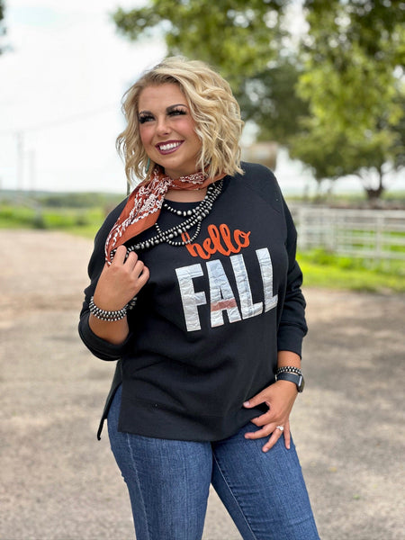 Texas True Threads "Hello Fall" Applique Sweatshirt - Exclusive-Sweaters-Sunshine and Wine Boutique