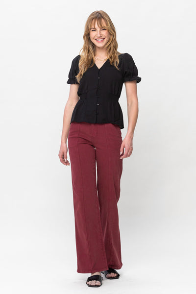 Judy Blue High Waist Garment Dyed Burgundy Front Seam Straight Denim 88800-Jeans-Sunshine and Wine Boutique