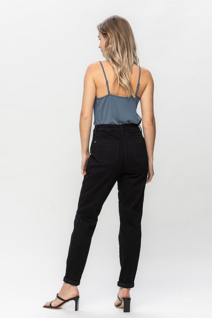 Judy Blue Airplane Mode High Rise Jet Black Double Roll Cuff Jogger