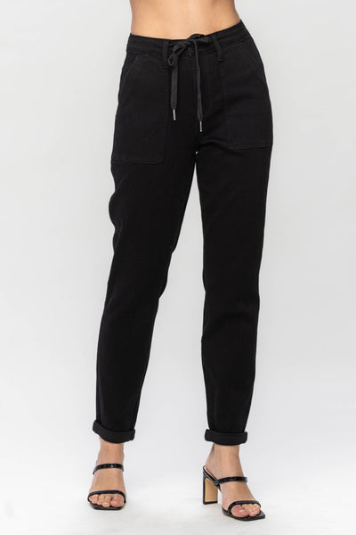 Judy Blue High Waist Jet Black Double Roll Cuff Jogger Denim 88700-Jeans-Sunshine and Wine Boutique