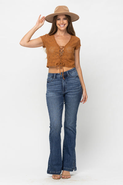 Judy Blue High Waist Tummy Control Top w/ SS Hemmed Slim Bootcut Denim 88476-Jeans-Sunshine and Wine Boutique