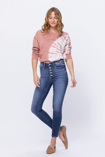 Judy Blue High Rise Button Fly Skinny Denim 82319-Jeans-Sunshine and Wine Boutique