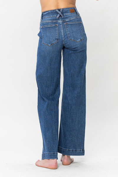 Judy Blue High Waist Double Button Wide Leg Denim 82558-Jeans-Sunshine and Wine Boutique