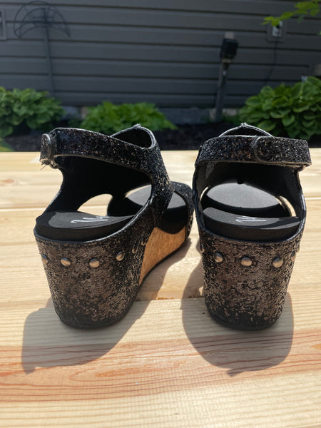 Very G "Culver" Black Sparkle Wedge-Shoes-Sunshine and Wine Boutique