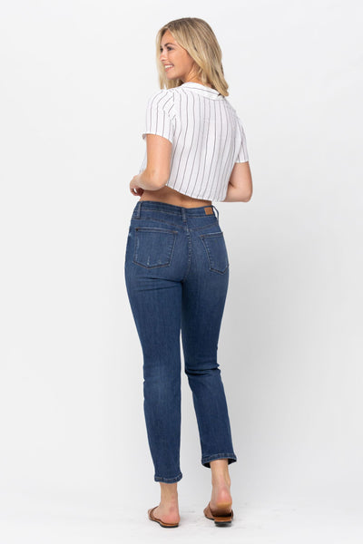 Judy Blue High Waist ZigZag Button Fly & Destroy Boyfriend Denim 88526-Jeans-Sunshine and Wine Boutique