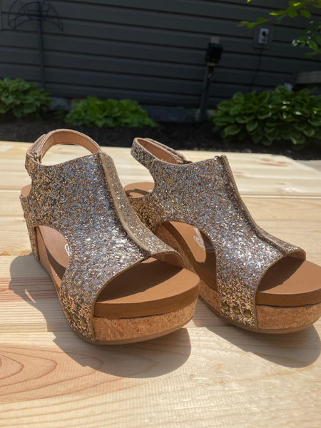 Very G "Culver" Gold Sparkle Wedge-Shoes-Sunshine and Wine Boutique
