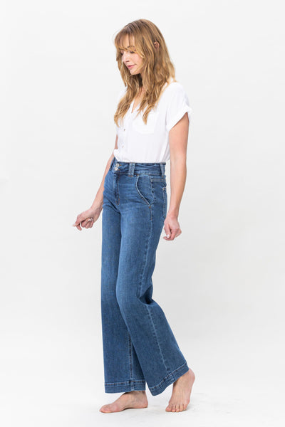 Judy Blue High Waist Double Button Wide Leg Denim 82558-Jeans-Sunshine and Wine Boutique