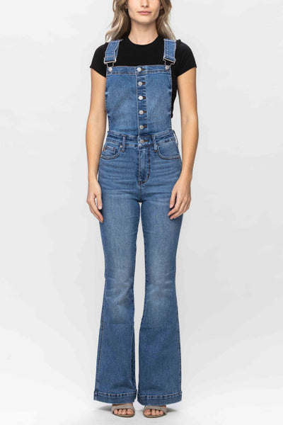 Judy Blue High Waist "Control Top" Flare Overall Denim 88614-Pants-Sunshine and Wine Boutique