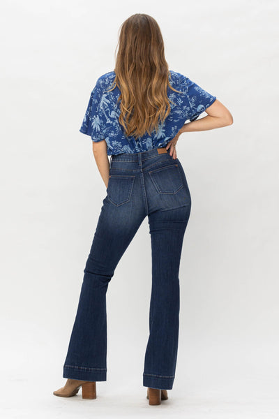 Judy Blue High Waist Button Fly Trouser Flare Denim 88491-Jeans-Sunshine and Wine Boutique