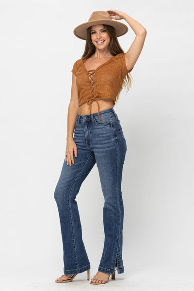 Judy Blue High Waist Tummy Control Top w/ SS Hemmed Slim Bootcut Denim 88476-Jeans-Sunshine and Wine Boutique