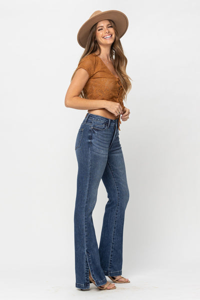 Judy Blue High Waist Tummy Control Top w/ SS Hemmed Slim Bootcut Denim 88476-Jeans-Sunshine and Wine Boutique