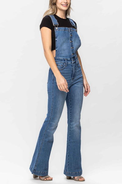 Judy Blue High Waist Tummy Control Top Flare Overall Denim 88614-Jeans-Sunshine and Wine Boutique