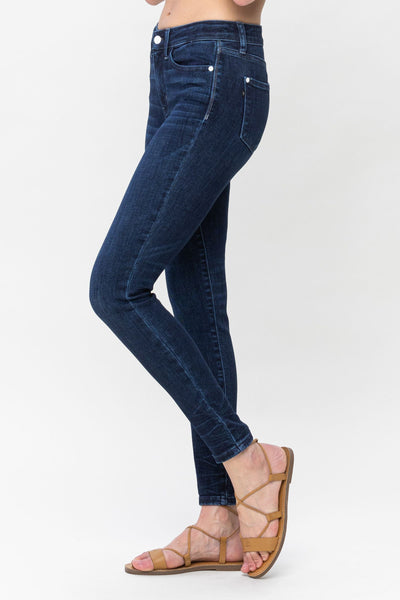 Judy Blue Mid Rise Classic Crinkle Ankle Detail Skinny Denim 82505-Jeans-Sunshine and Wine Boutique
