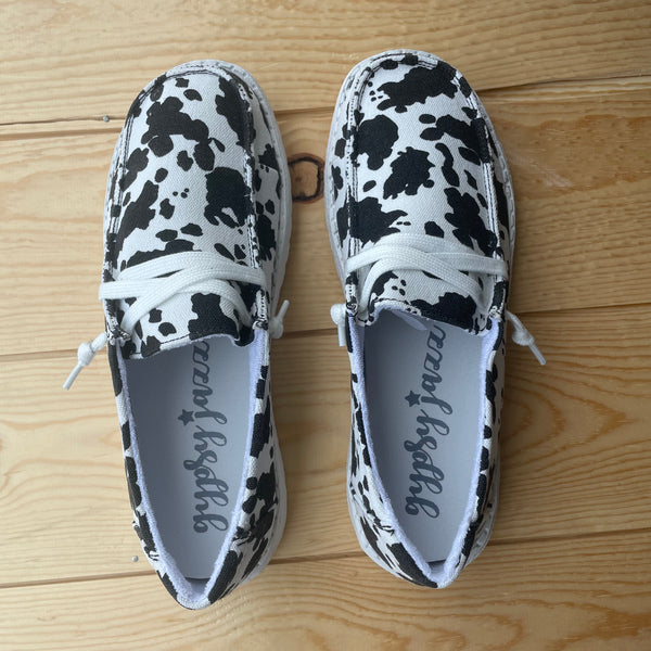 Gypsy Jazz "Milk It 2" Black & White Cow Slip-on Shoes-Shoes-Sunshine and Wine Boutique