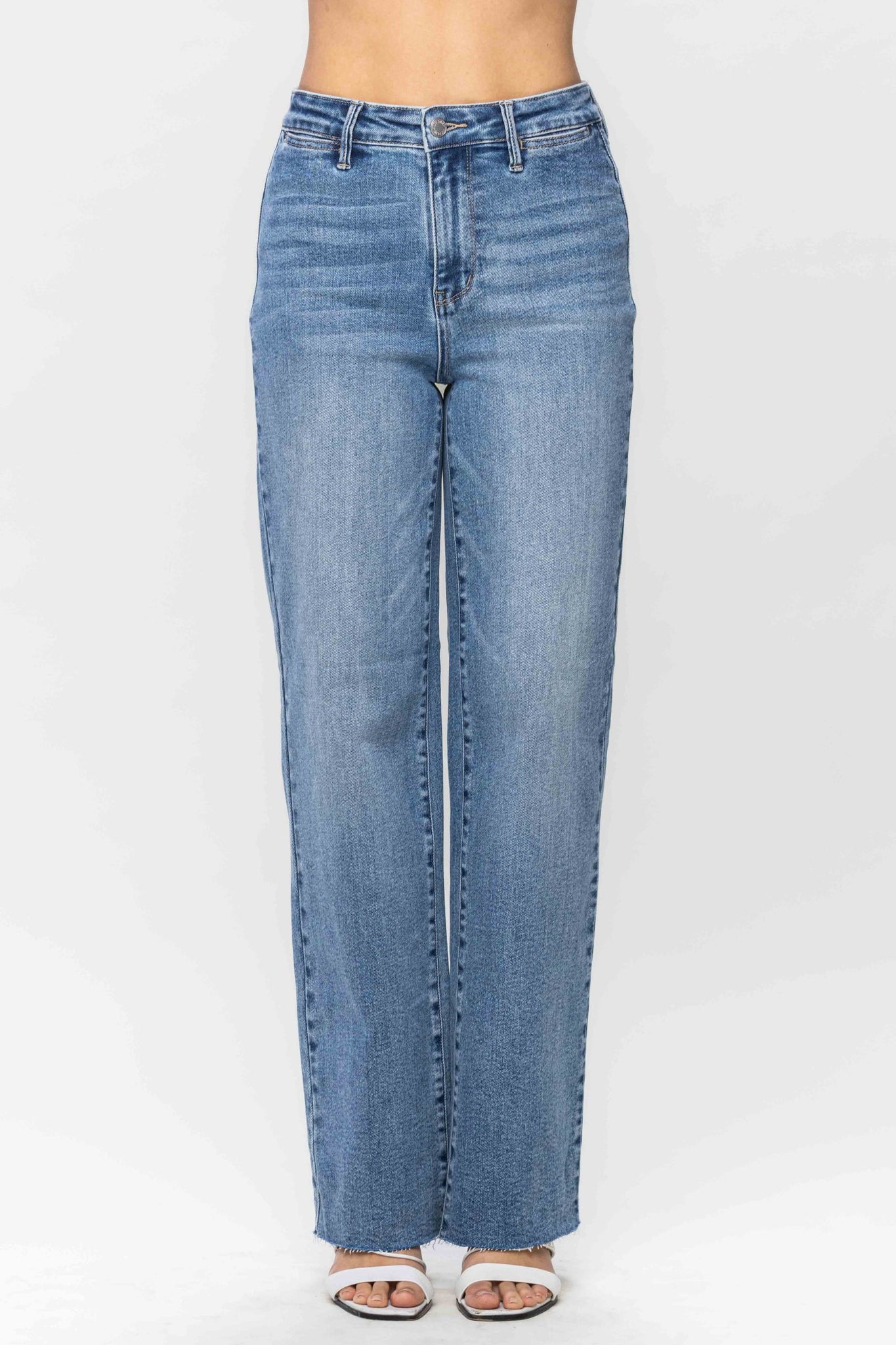 Judy Blue High Waist Raw Hem Trouser Wide Leg Denim 88685-Jeans-Sunshine and Wine Boutique