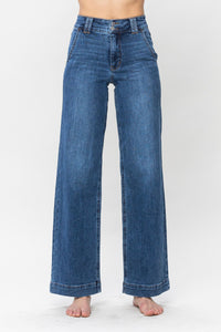Judy Blue High Waist Double Button Wide Leg Denim 82558-Jeans-Sunshine and Wine Boutique