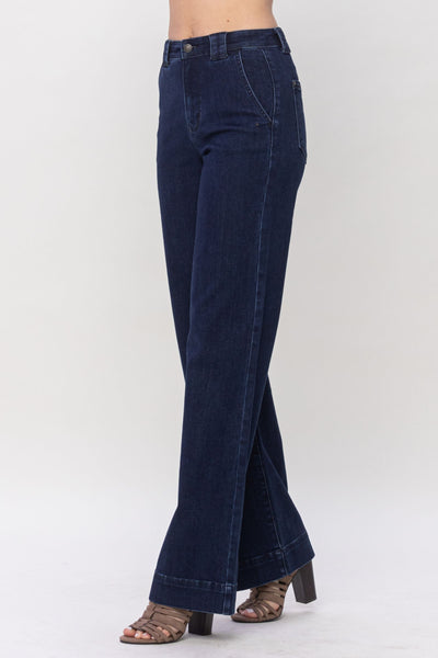 Judy Blue High Waist Clean Wash Trouser Wide Leg Denim 82471-Jeans-Sunshine and Wine Boutique
