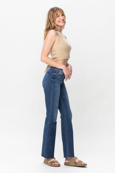 Judy Blue Mid Rise Harsh Contrast Wash and Cut Hem Bootcut Denim 82550-Jeans-Sunshine and Wine Boutique