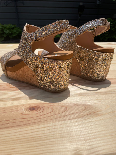 Very G "Culver" Gold Sparkle Wedge-Shoes-Sunshine and Wine Boutique