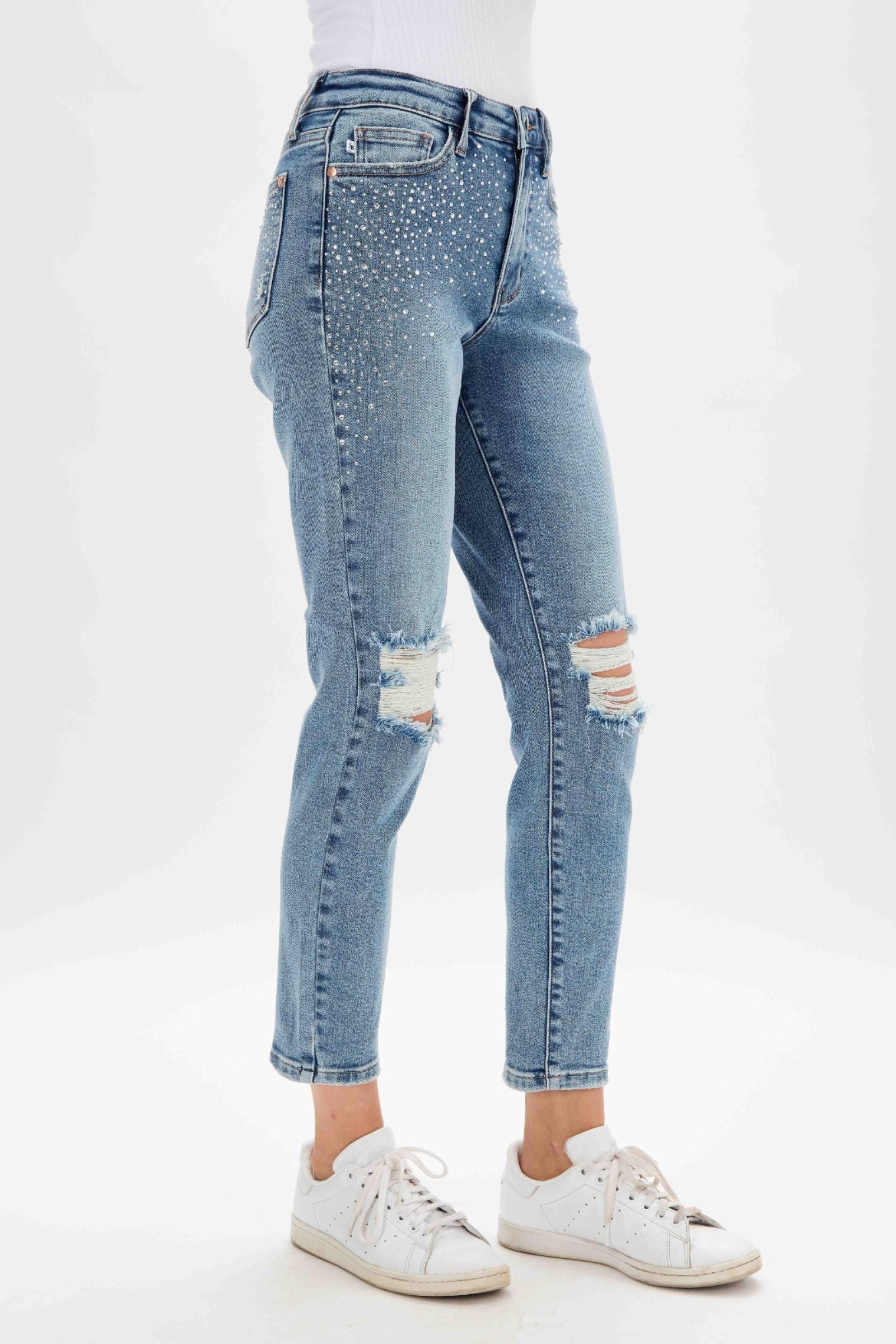 Judy Blue High Waist Rhinestone Embellished W/ Destroyed