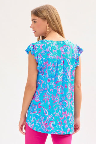 Dear Scarlett Dear Scarlett Lizzy Flutter Sleeve Top in Royal Blue
