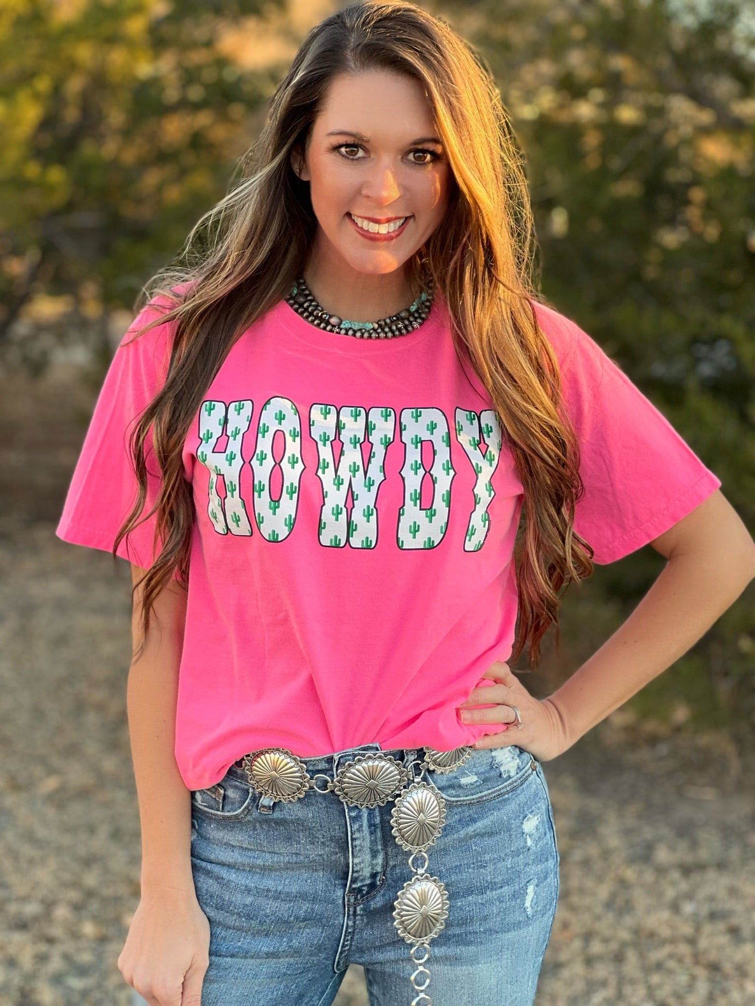 Texas True Threads Pink Howdy Cactus Tee-Tees-Sunshine and Wine Boutique